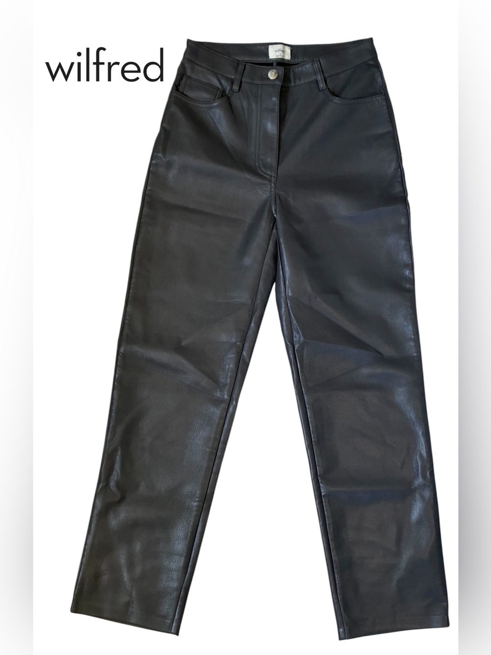 GREY WILFRED FAUX LEATHER PANTS STRAIGHT LEG THE MELINA PANT HIGH WAISTED